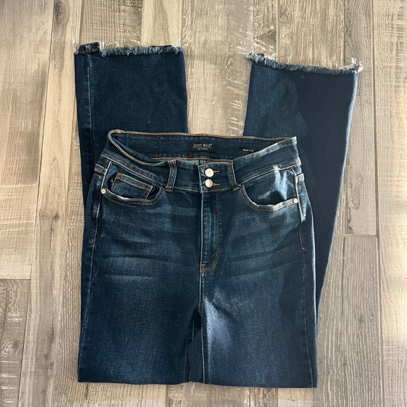 Judy Blue High Waist Frayed Hem Boot Cut Jeans - Picture 1 of 13